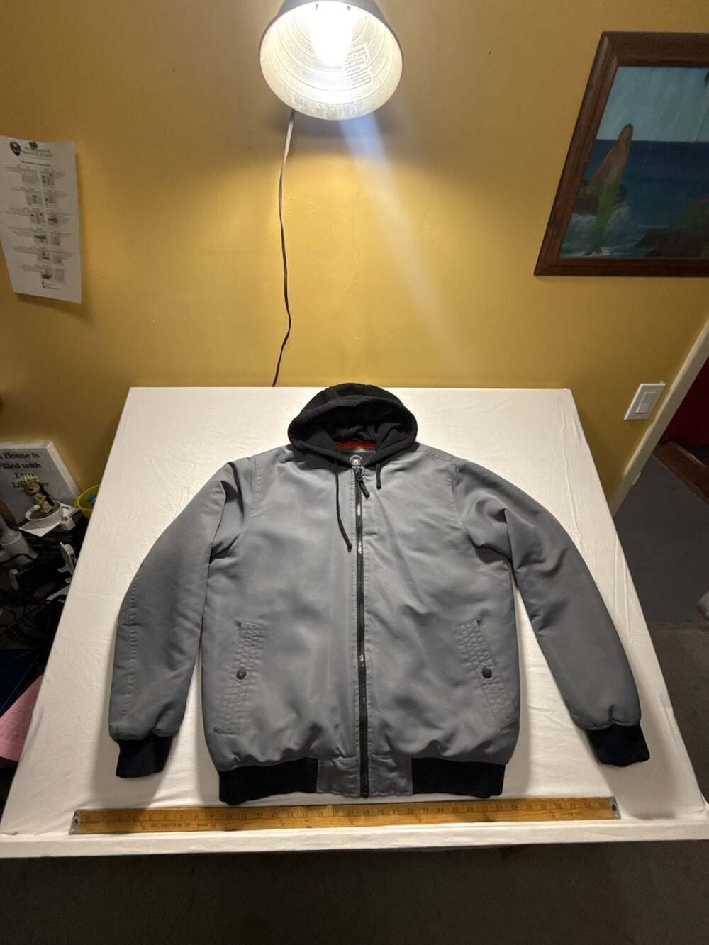 Hawke & Co Hooded Bomber Jacket Size L Gray Orange